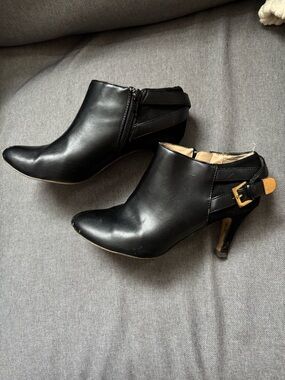 Unisa Black Ankle Booties with Gold Buckle
